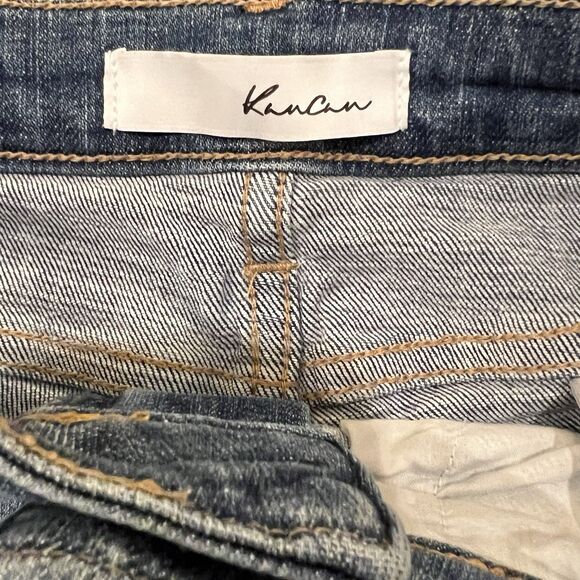 Kancan High Rise Blue Distressed Denim Shorts Fringe Waist & Hem #KC9262M EUC 27 - Picture 3 of 5